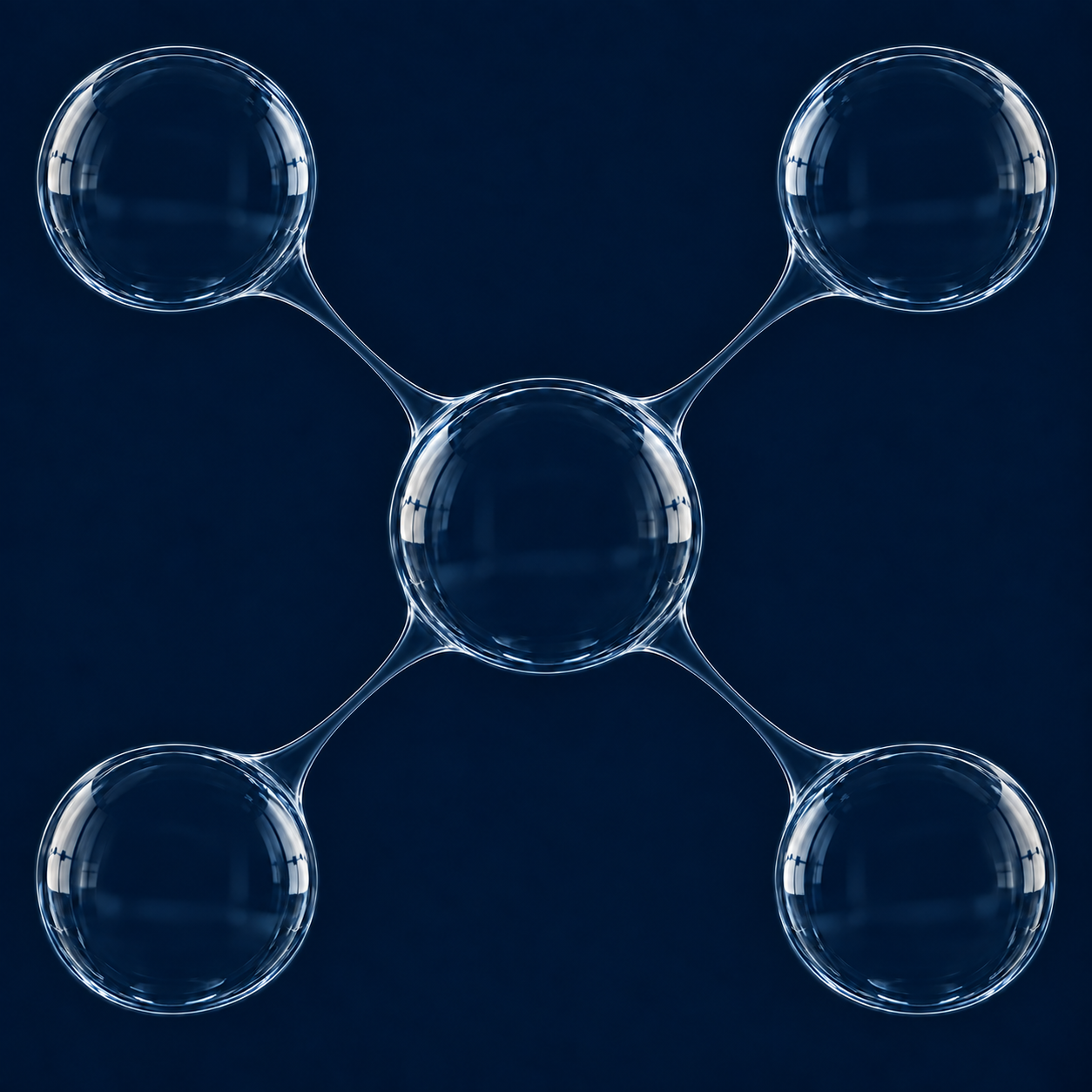 Five glass cells joined by continuous transparent membranes